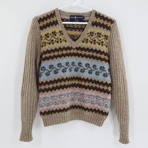Vtg Ralph Lauren Fair Isle Wool Sweater Women's M 1985 Academia Winter Holiday